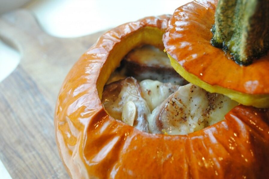 Meatless Monday Roasted sugar pumpkins with cheese fondue